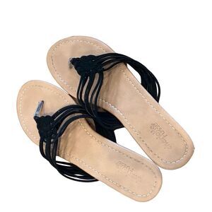 Charlotte Russe Sandals Black Rope Flats Flip Flops Size 7